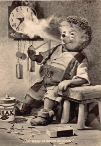 Mecki Humanized Hedgehog Smoking Pipe Matches Clock RPPC postcard B831