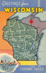 LP50   Wisconsin State Map Linen Postcard   Curteich 