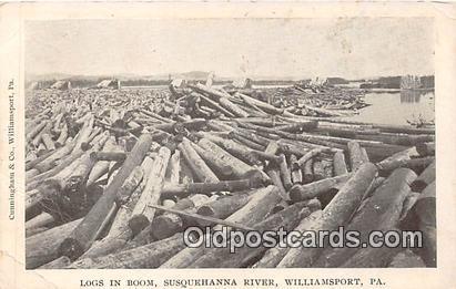  Williamsport, PA, USA Postcard Post Card Logs in Boom, Susquehanna River