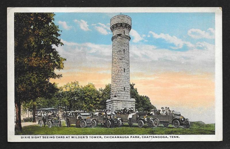 Cars & People Wilders Tower Chickamauga Park Chattanooga Tennessee Unused c1910s