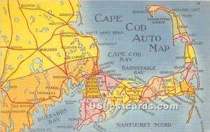 Auto Map - Cape Cod, Massachusetts MA Postcard