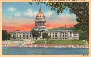 Vintage Postcard West Virginia State Capitol & Kanawha River Charleston W. VA