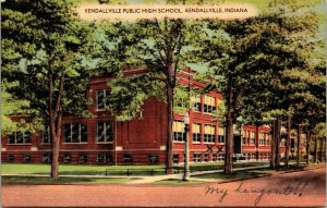 Postcard IN Kendallville Public High School Street Lamp LINEN 1950 F5