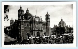 RPPC  VILLA de GUADALUPE, Mexico ~ CATHEDRAL Street Scene Real Photo Postcard