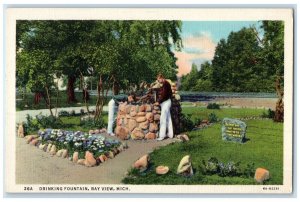 c1940 Scenic View Drinking Fountain Bay View Michigan Antique Vintage Postcard