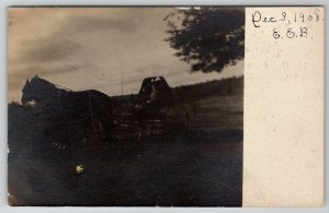 RPPC Hume New York Woman in Horse Drawn Carriage 1908 Postcard B23