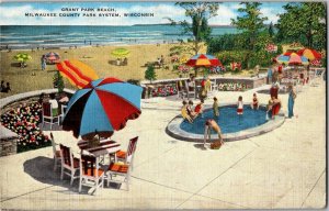 View Overlooking Grant Park Beach, Milwaukee County Park WI c1947 Postcard B01