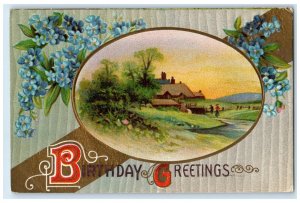 Birthday Greetings Houses Flowers Winsch Back Union IN Purple Cancel Postcard