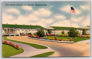 Fort Devens Massachusetts~New Station Hospital~Linen Postcard