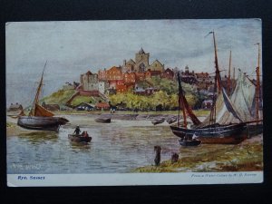 Sussex RYE Coastal View - Artist W.H. Borrow - Old Postcard by B.& W.