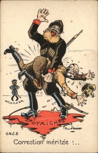 WWI Propaganda Austria Map Franz Josepg Being Spanked Humiliated Postcard