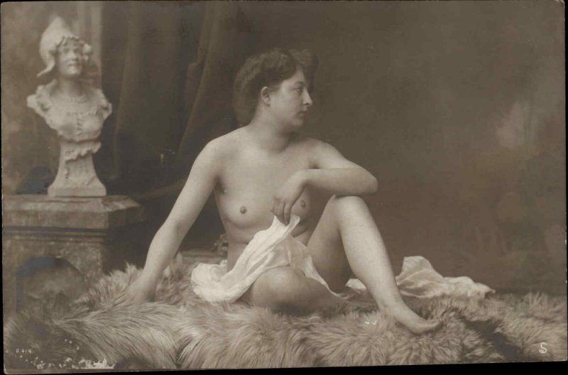 Nude Woman Fur Rug c1910 Real Photo Postcard