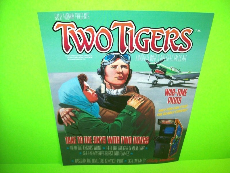 Midway Two Tigers Arcade FLYER Original NOS 1984 Aviation Pilot Airplanes Combat 