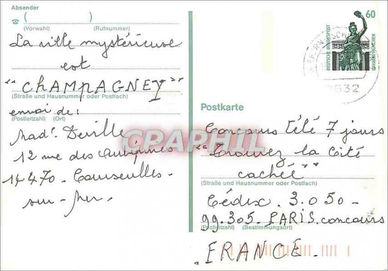 Entier Postal Misterieuse The city is Champagney Doubs