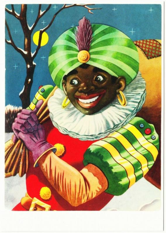 Zwarte Piet Black Pete on a Full Moon Night Dutch Christmas Postcard