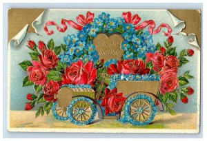 Circa 1910 Birthday Rose Cart Vintage Postcard P108E