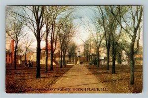 Rock Island IL- Illinois, Scene In Garnsey Square, Path, Winter Vintage Postcard