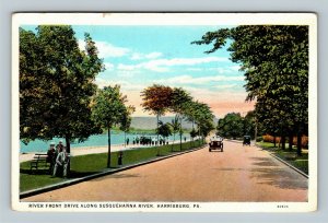 Harrisburg PA, River Front Drive Susquehanna River Vintage Pennsylvania Postcard