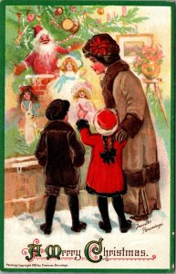 Frances Brundage Christmas Shopping Mother Boy Girl Vintage Christmas Postcard