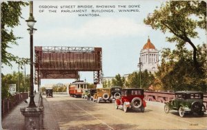 Winnipeg MB Osborne Street Bridge Parliament Dome Valentine Edy Postcard G71