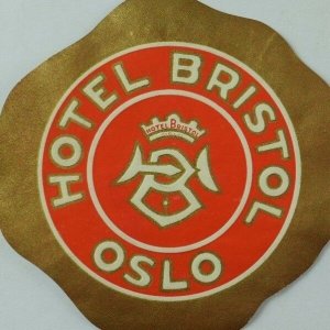 1940's-50's Hotel Bristol Oslo, Norway Baggage Label Original E17