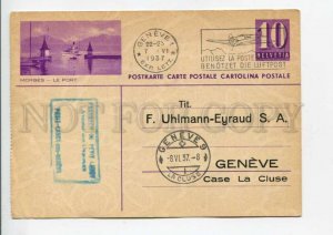 422554 SWITZERLAND 1937 Morges Le port ship AVIATION ADVERTISING expedited RPPC