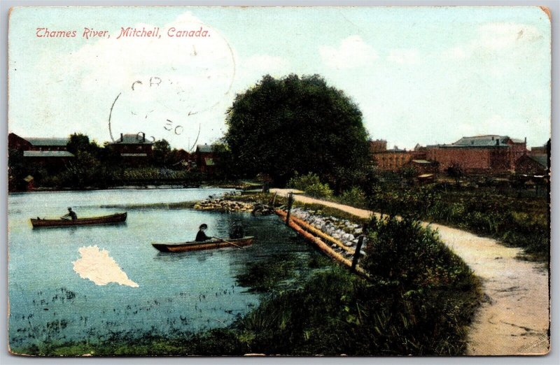 Postcard Mitchell Ontario c1908 Thames River Perth County by Stedman *as is*