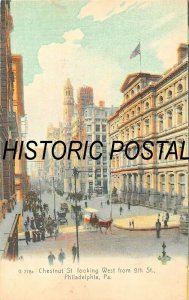 PHILADELPHIA~CHESTNUT STREET WEST FROM 9th~1900s ROTOGRAPH TINTED PHOTO POSTCARD