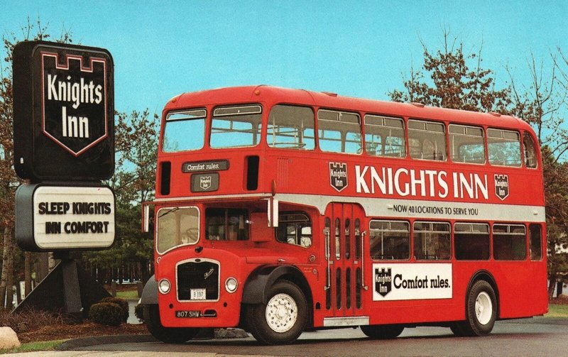 England UK, 2nd Story Knights Inn, Bristol Double Decker Bus, Vintage Postcard