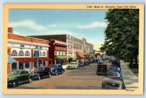 Cape Cod Massachusetts Postcard Main Street Hyannis Classic Cars Buildings 1940