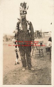 NV, Wadsworth, Nevada, RPPC, Native American Indian Costume, Photo