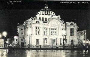 Mexico City, Palacio de Bellas Artes, Night Scene, Osuna No. 61, RPPC