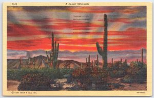 Vintage Curt Teich A Desert Silhouette Arizona Linen Postcard 1944