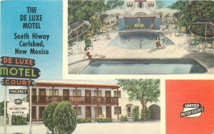 Postcard New Mexico Carlsbad The Deluxe Motel swimming pool Jones 23-9270