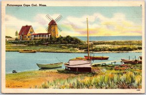 Picturesque Cape Cod Massachusetts MA Sea Quaint Cottages & Mindmill Postcard