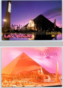 2 Postcards LAS VEGAS, NV ~ Night/Sunset LUXOR HOTEL CASINO Pyramid 1993 ~ 4x6