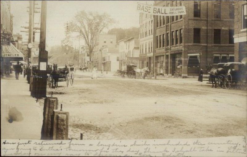 Franklin NH Street Scene BASEBALL ODELL PARK Sign Real Photo Postcard dcn