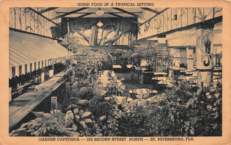 Garden Cafeteria, St. Petersburg, Florida, Early Postcard, Unused