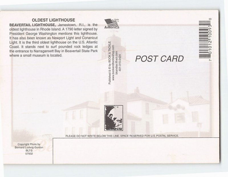 Postcard Beavertail Lighthouse Jamestown Rhode Island USA