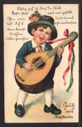 Boy Playing Lute Lifts up  Postcard 5861