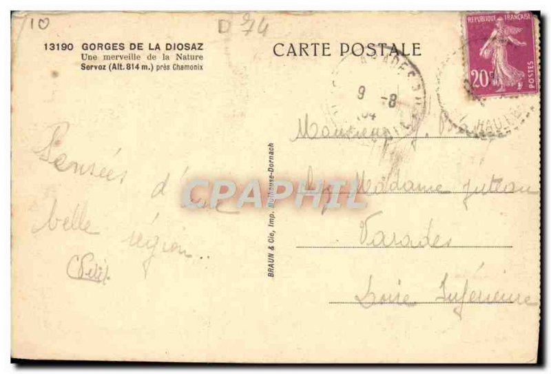Old Postcard Gorges De La Diosaz Servoz near Chamonix