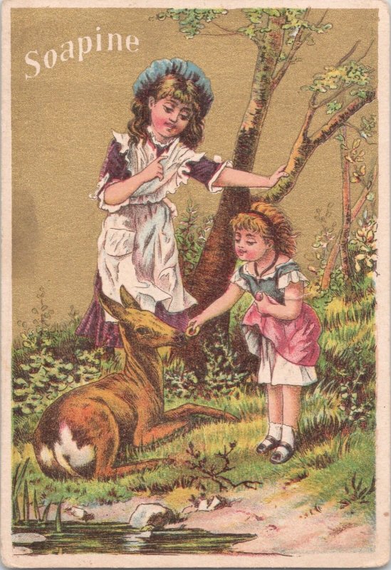 SOAPINE Kendall Mfg Co - Providence, R.I. - Victorian Trade Card - Feeding Deer