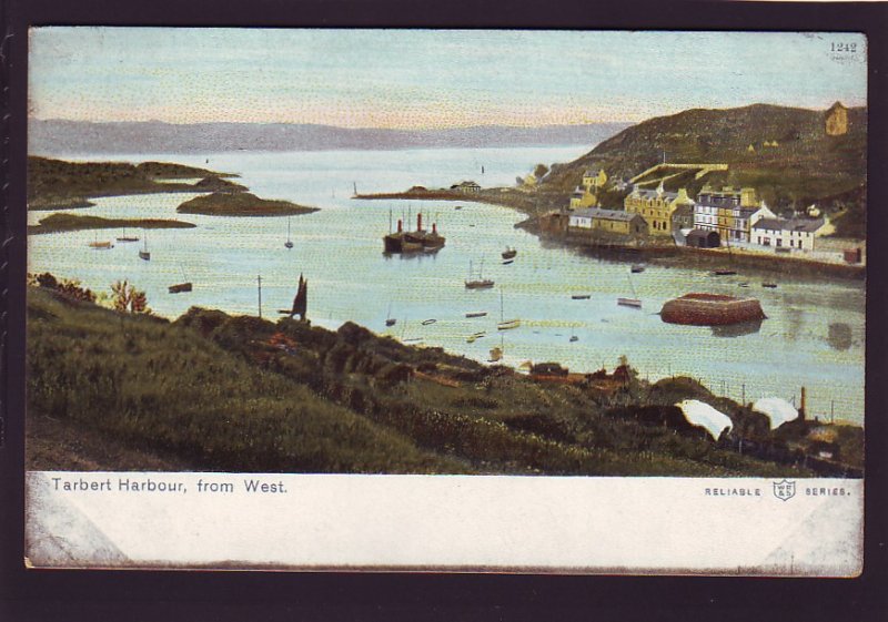 P1540 old unused postcard birds eye view tarbert harbour Argyll, Scotland