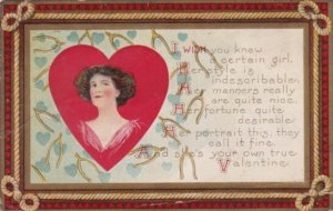 Valentine's Day Red Heart With Ladies Portrait 1912