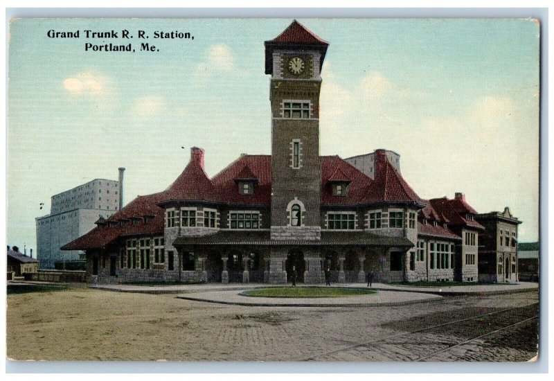 Portland Maine Postcard Gran Trunk RR Station Exterior View 1910 Vintage Antique