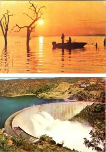 2~4X6 Postcards Zimbabwe, Africa LAKE KARIBA SUNSET~Fishing Boat & RESERVOIR~DAM