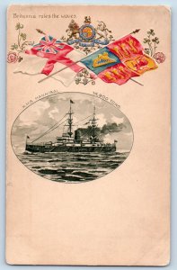 Pembroke Dock Wales Postcard H.M.S Hannibal Britannia Rules UK Flag c1910