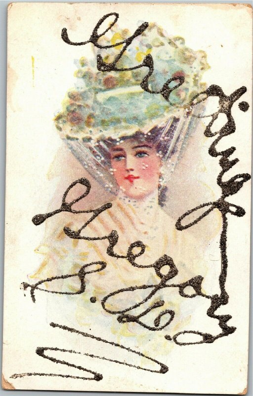 Greetings from Gregory SD Beautiful Lady Undivided Back Vintage Postcard C01