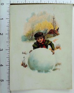 Diamond Oak Stoves Winter Scene Cute Boy Making Snowman *K