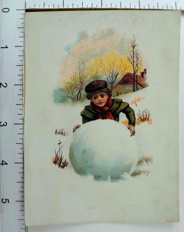 Diamond Oak Stoves Winter Scene Cute Boy Making Snowman *K